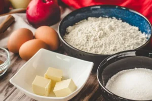 Ciasto jabłkowe z cynamonem na drewnianym stole